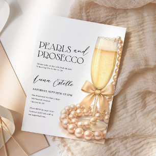 Pearls and Prosecco Elegant Bow Bridal Shower Invitation