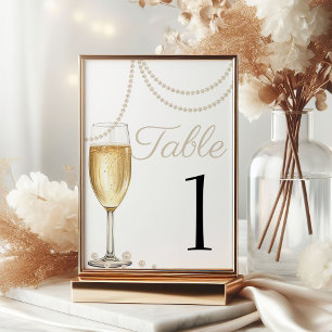 Pearls and Prosecco elegant Bridal brunch Shower Table Number
