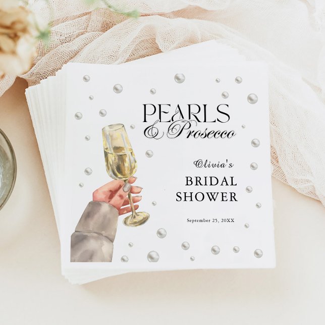 Pearls and Prosecco Elegant Bridal Shower Brunch Napkin (Creator Uploaded)