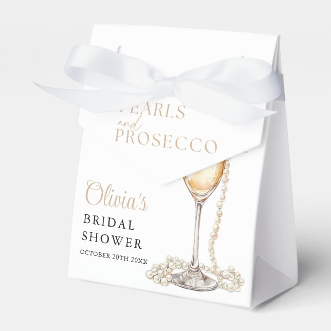 Pearls And Prosecco Elegant Bridal Shower Favor Box (Front Side)