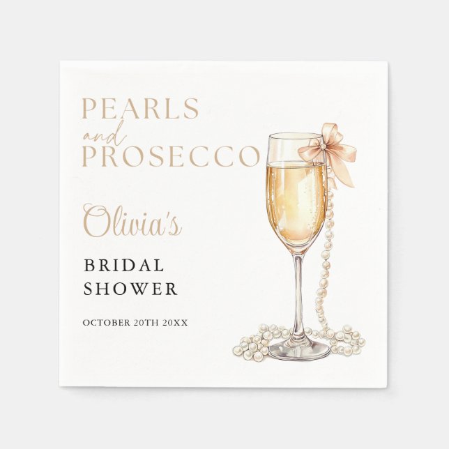 Pearls And Prosecco Elegant Bridal Shower Napkin (Front)