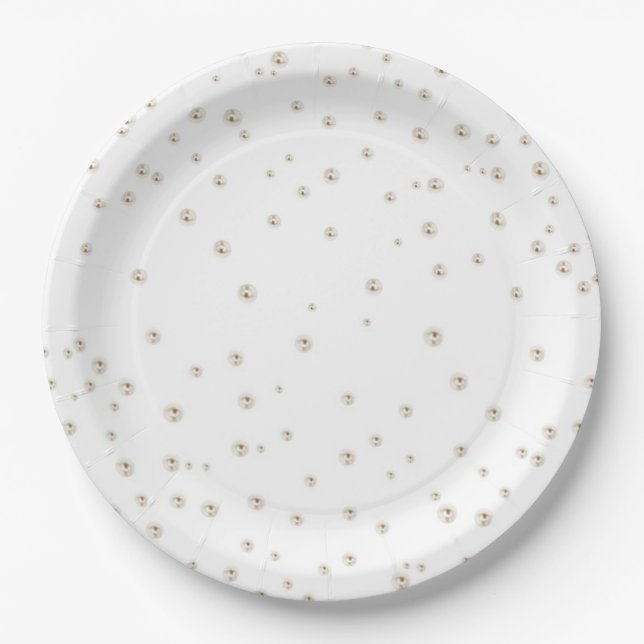 Pearls and prosecco Elegant bridal Shower Paper Plate (Front)