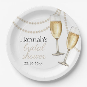Pearls and prosecco Elegant bridal Shower Paper Plate
