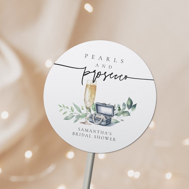Pearls and Prosecco Elegant Gold Bridal Shower Classic Round Sticker (Creator Uploaded)