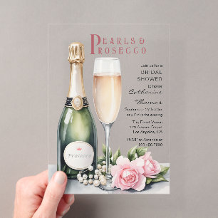 Pearls And Prosecco Floral Elegant Bridal Shower Acrylic Invitations