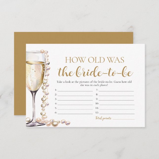 Pearls and Prosecco How Old Was the Bride Game Invitation (Front/Back)