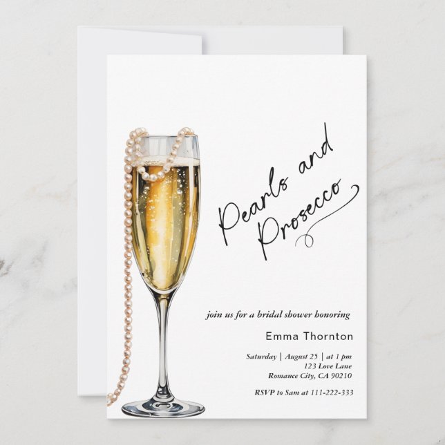 Pearls and Prosecco minimal Modern Bridal Shower Invitation (Front)