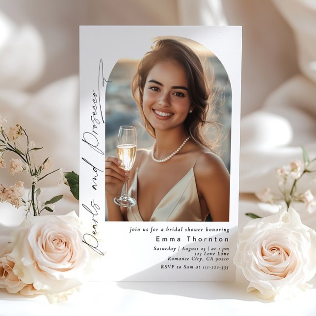 Pearls and Prosecco minimalist Photo Bridal shower Invitation (Creator Uploaded)