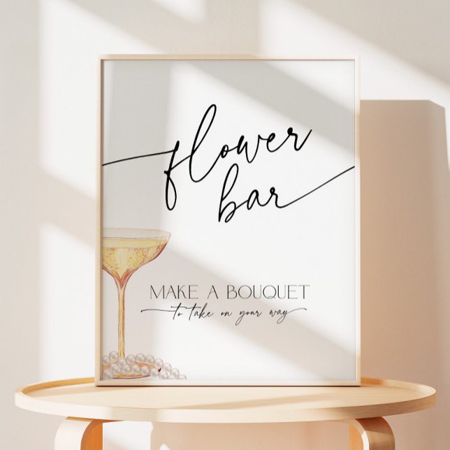 Pearls and Prosecco Neutral Flower Bar Favours Pedestal Sign (Creator Uploaded)
