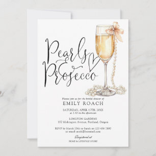 Pearls And Prosecco Photo QR Code Bridal Shower Invitation