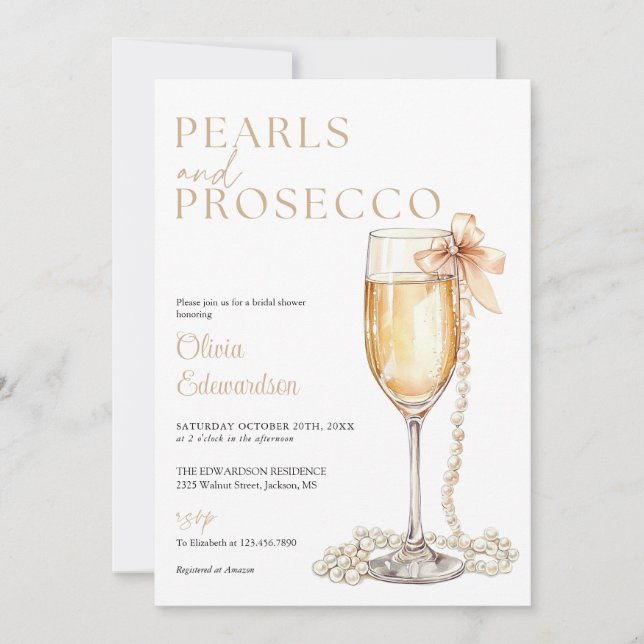 Pearls And Prosecco Photo QR Code Bridal Shower Invitation (Front)