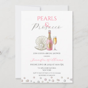 Pearls and Prosecco Pink Bridal Shower Invitation