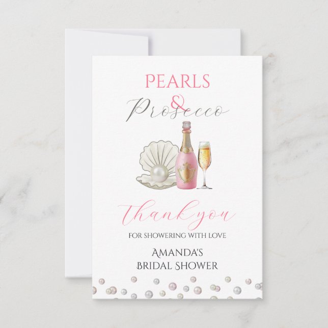 Pearls and Prosecco Pink Bridal Shower Thank You Card (Front)