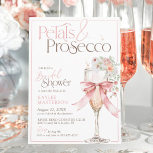 Pearls and Prosecco Pink Floral Bridal Shower Invitation
