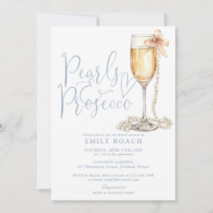 Pearls And Prosecco QR Code Blue Bridal Shower Invitation