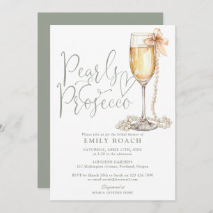 Pearls And Prosecco Sage Green Bridal Shower Invitation