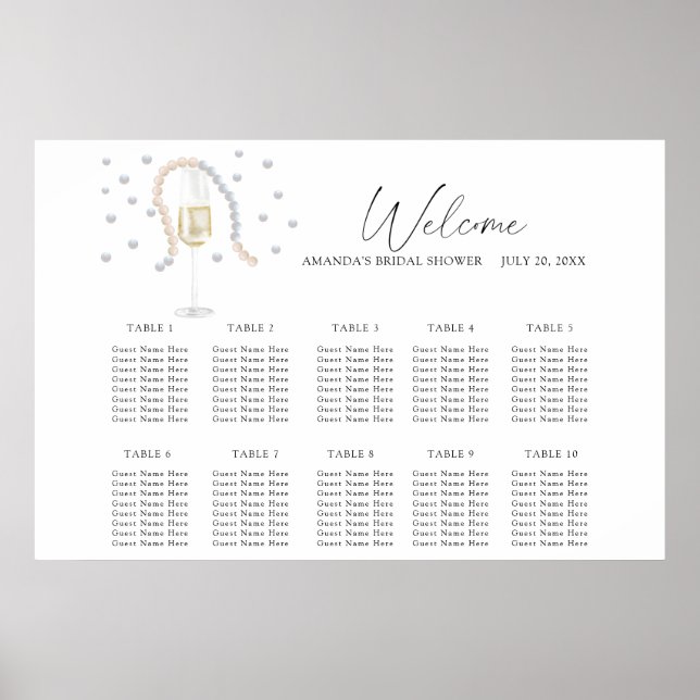 Pearls and Prosecco wedding seating chart (Front)