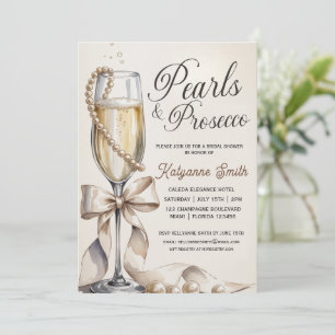 Pearls and Prosecco White Bow Bridal Shower  Invitation