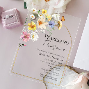 Pearls and Prosecco Wildflower Boho Bridal Shower Acrylic Invitations