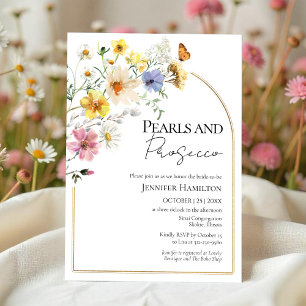 Pearls and Prosecco Wildflower Boho Bridal Shower Invitation