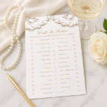 Pearls and Prosecco Would She Rather Game Flyer<br><div class="desc">Add some fun to your bridal shower with these elegant pink and gold floral Pearls and Prosecco bridal shower "would she rather" game flyers. These are made to match our "Pearls and Prosecco collection" and can be customized with your own questions.</div>