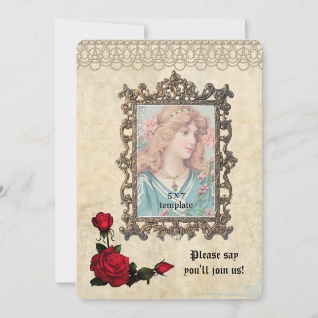 Pearls and Roses Vintage Photo Sweet 16 Invitation (Back)