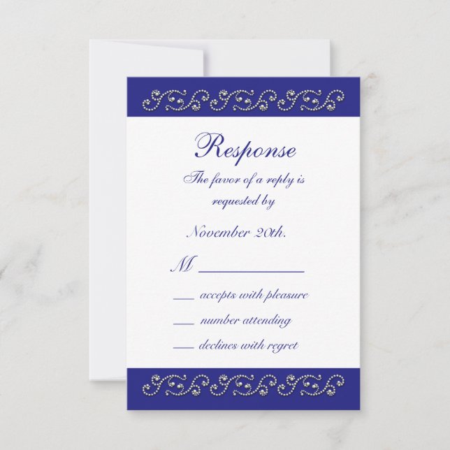 Pearls and Sapphire Blue RSVP Card (Front)