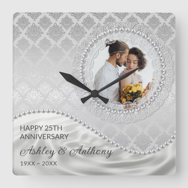 Pearls and Satin  Square Wall Clock (Front)