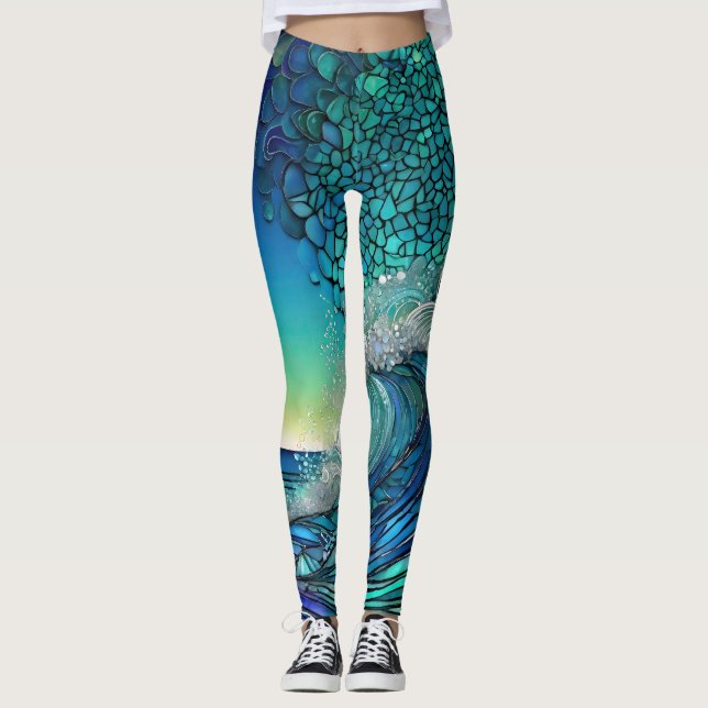 Pearls Beneath the Tide – Surreal Seascape Leggings (Front)