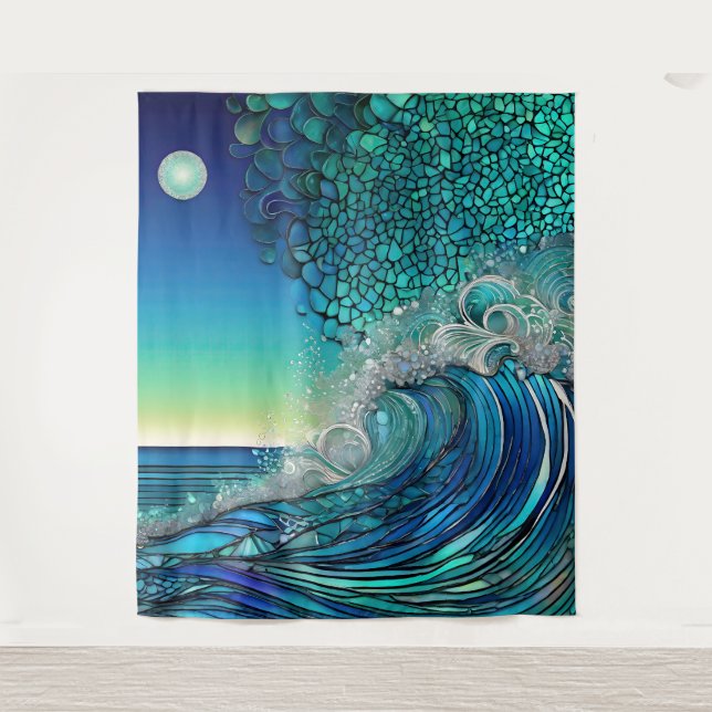 Pearls Beneath the Tide – Surreal Seascape Tapestry (Front)