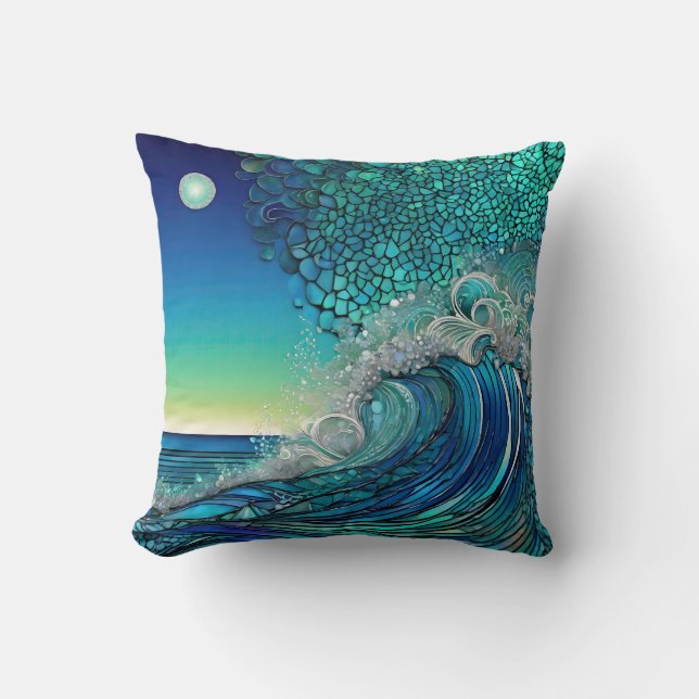 Pearls Beneath the Tide – Surreal Seascape Throw Pillow (Front)