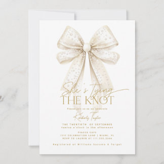 Pearls Bow She's Tying The Knot Bridal Shower Invitation