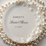 Pearls Bridal Shower Paper Plate<br><div class="desc">The item is a stunning blend of sophistication and romance, designed to celebrate the bride-to-be with timeless elegance. Set in a soft pastel colour palette, this item exudes a sense of grace and refinement, perfect for a chic and stylish gathering. Delicate, lustrous pearls elegantly embellish the design, symbolizing purity, beauty,...</div>