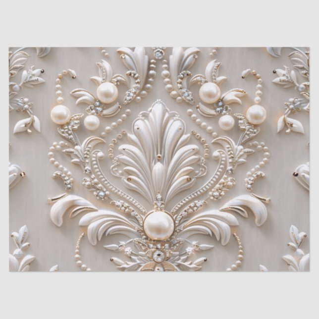 Pearls Crystals French Damask Embroidery Decoupage Tissue Paper (Front)