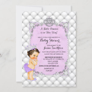 Pearls Diamonds Brunette Princess Baby Lavender Invitation