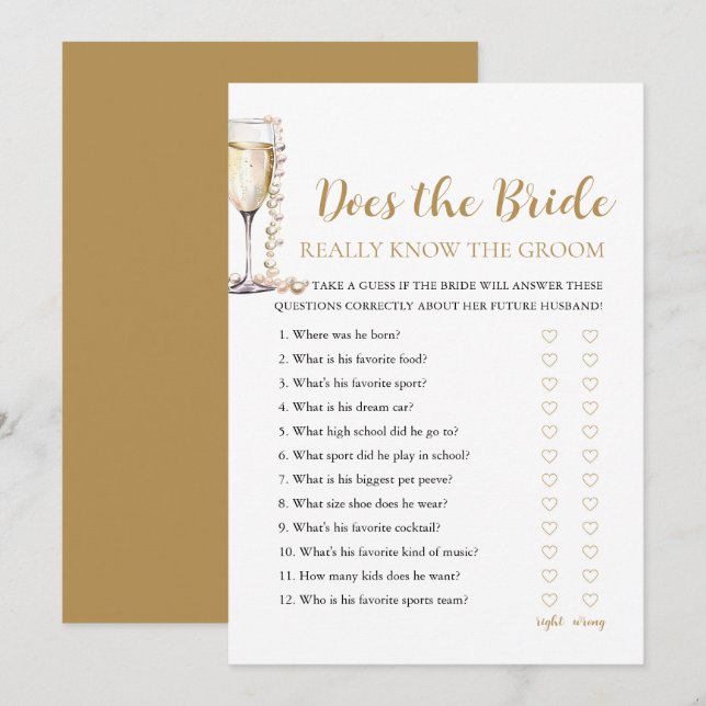 Pearls Does The Bride Really Know The Groom Game Invitation (Front/Back)