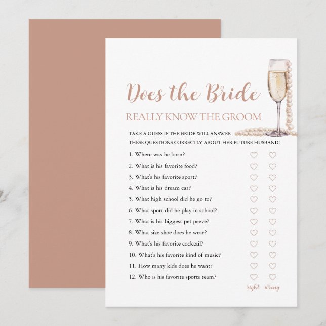 Pearls Does The Bride Really Know The Groom Game Invitation (Front/Back)