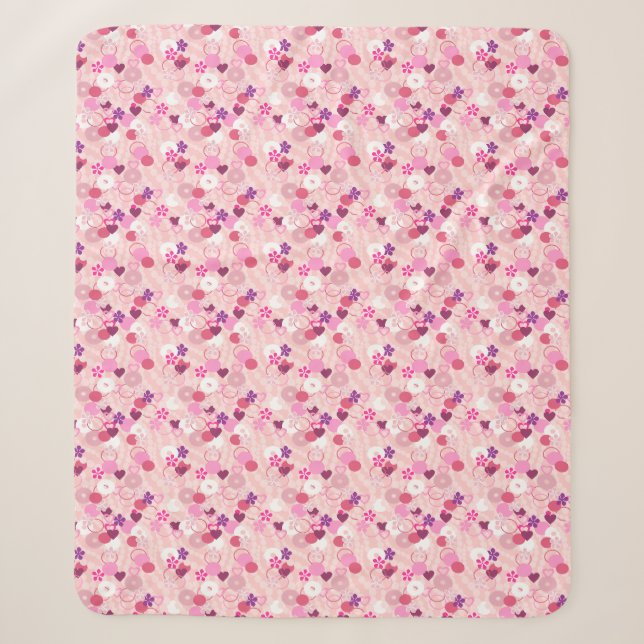 Pearls, Flowers, & Pink Sherpa Blanket (Front)