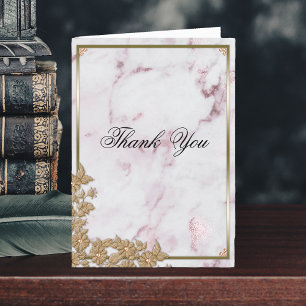 Pearls, Gold and Pink Marble Wedding Thank You Card