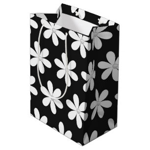 Pearls in Daisies on Black  Medium Gift Bag