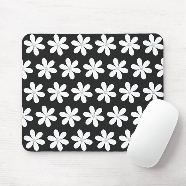 Pearls in Daisies on Black Mouse Pad (With Mouse)