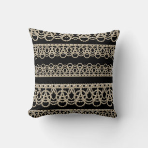 Pearls Lace Pattern Elegant Black Throw Pillow