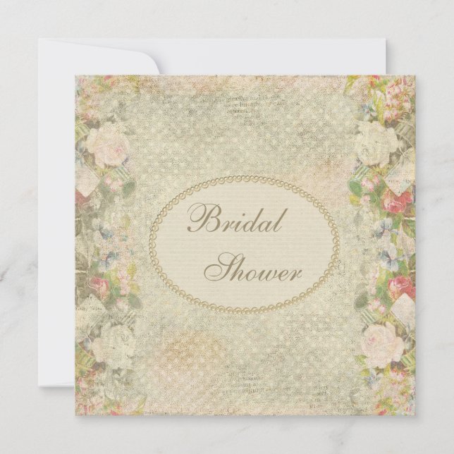 Pearls & Lace Shabby Chic Flowers Bridal Shower Invitation (Front)