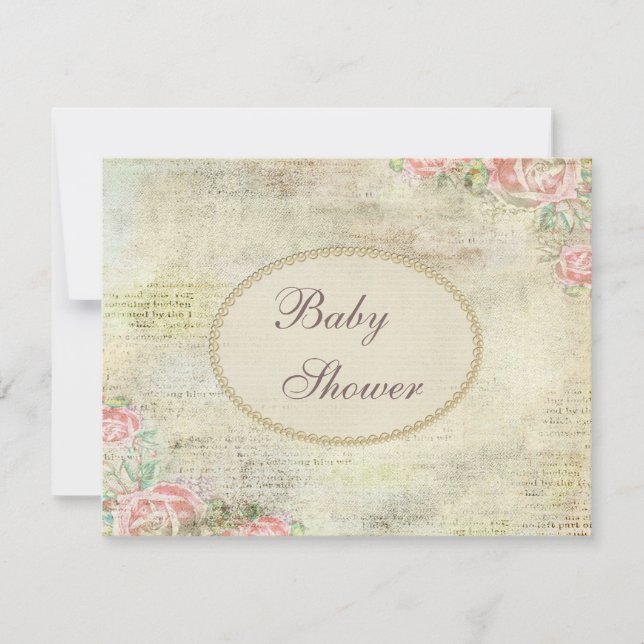 Pearls & Lace Shabby Chic Roses Baby Shower Invitation (Front)