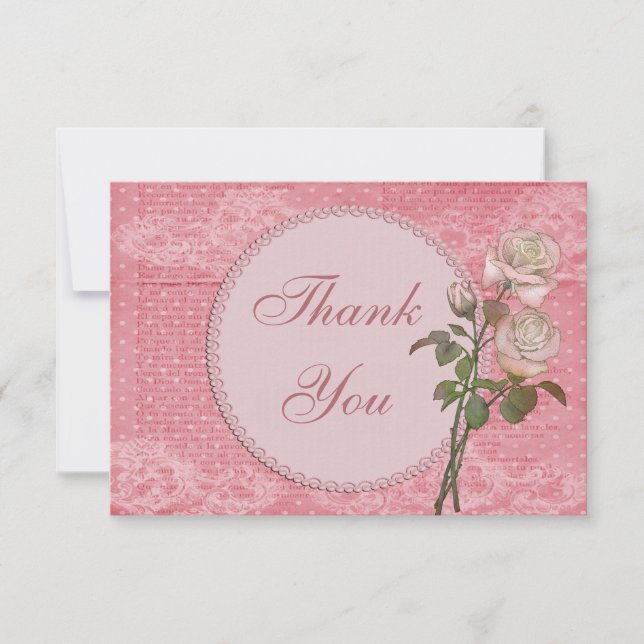 Pearls & Lace Shabby Chic Roses Thank You (Front)