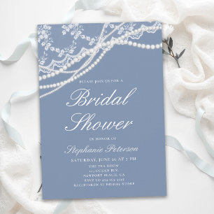 Pearls Lace Something Blue Elegant Bridal Shower Invitation