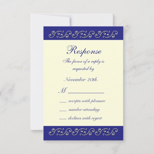 Pearls, Off White and Sapphire Blue RSVP Card (Front)