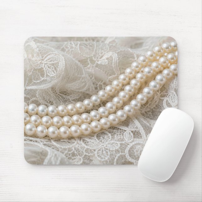 Pearls on Ivory Lace Mouse Pad (With Mouse)