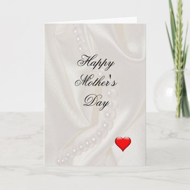 Pearls on Satin with a small heart Mother's Day  Card (Front)