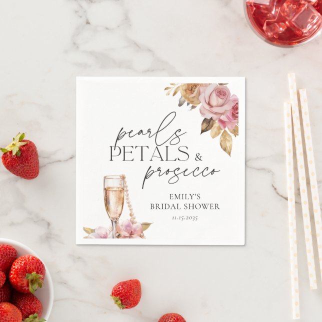 Pearls Petals & Prosecco Floral Bridal Shower Napkin (Insitu)